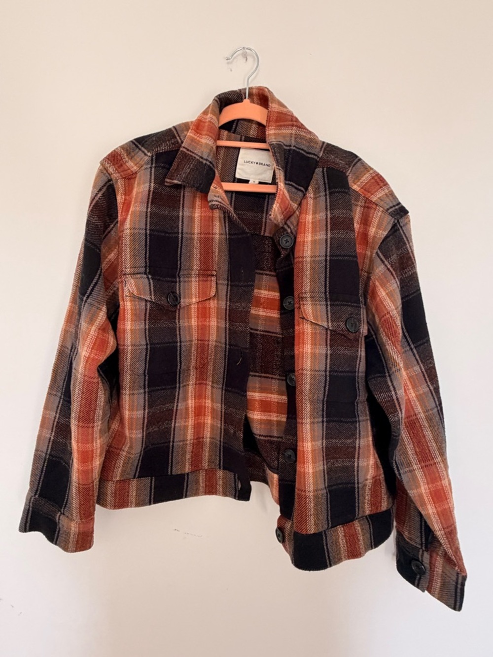Lucky Brand Orange and Black Plaid Shacket